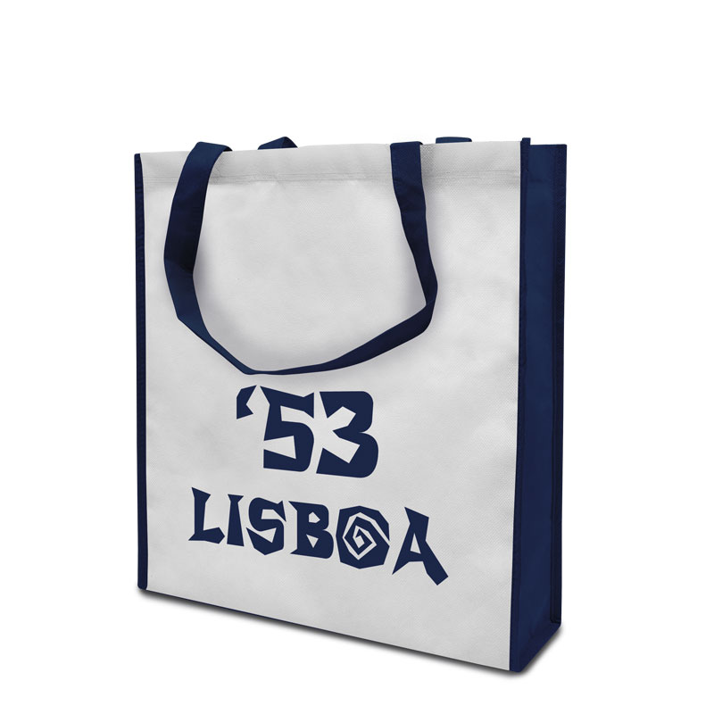 Non-Woven Tasche Lisboa in weiss/dunkelblau