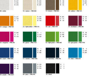 Farbkarte für Baumwolltaschen